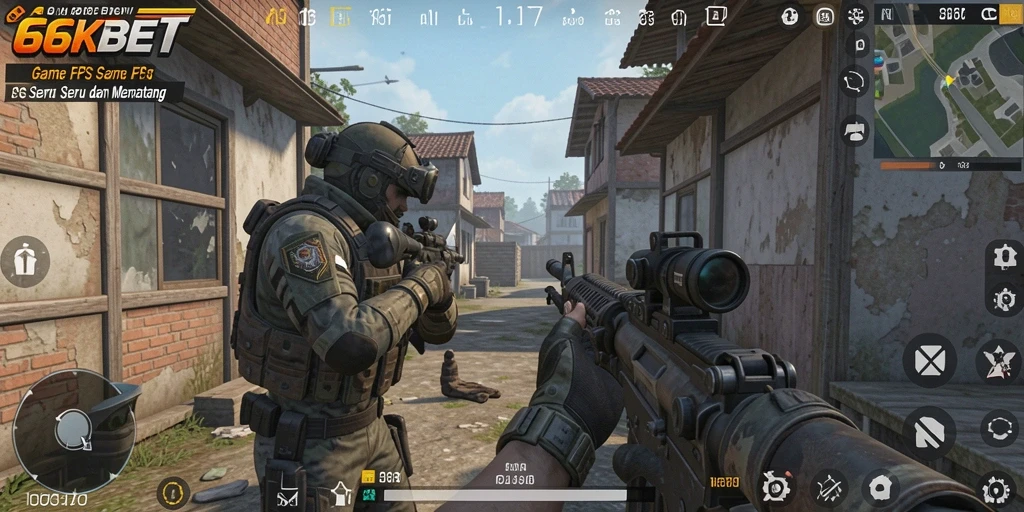 Screenshot menunjukkan aksi mendebarkan dalam gameplay FPS 66KBET.