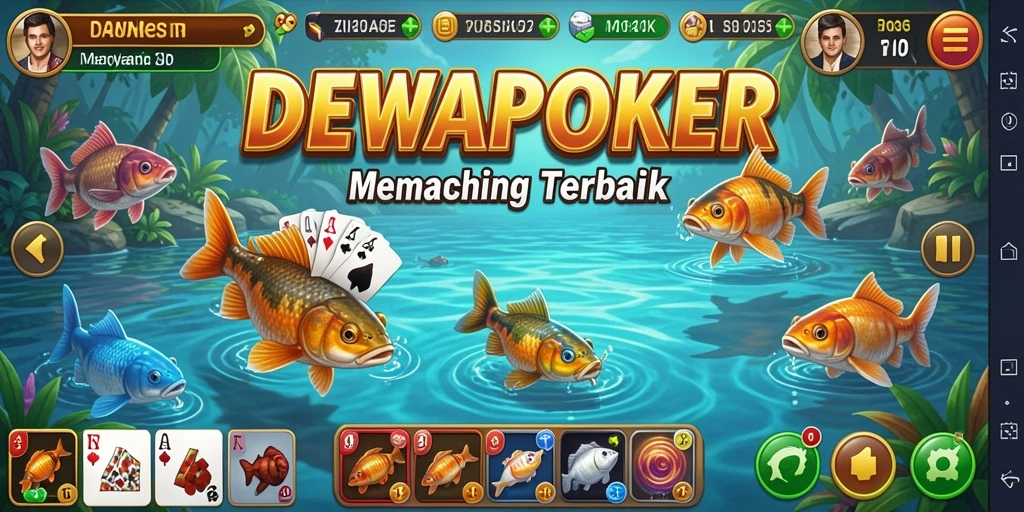 Tampilan gameplay DEWAPOKER dengan suasana memancing yang realistis.