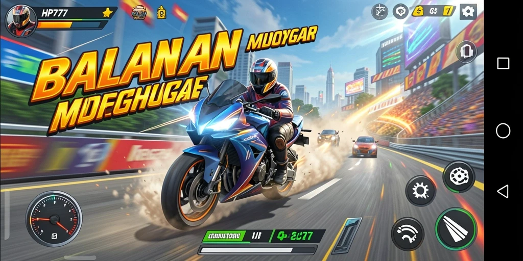 Tangkapan layar menampilkan aksi balapan motor yang mendebarkan.
