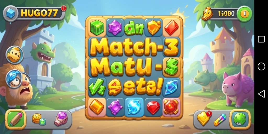 Tampilan gameplay seru HUGO77 dalam aksi Match-3.