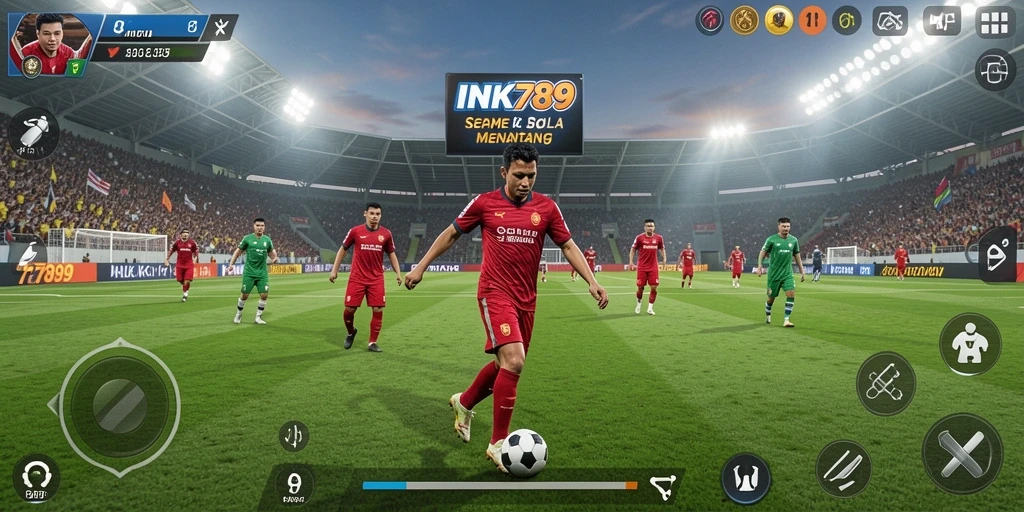 Tampilan gameplay seru di INK789 yang menampilkan aksi sepak bola.