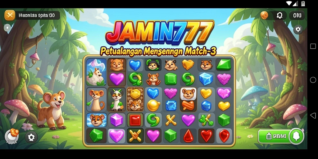 Tampilan seru dari gameplay JAMIN777 yang penuh tantangan Match-3.