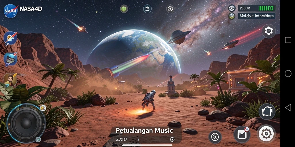 Screenshot gameplay NASA4D menampilkan interaksi musik yang mengasyikkan.