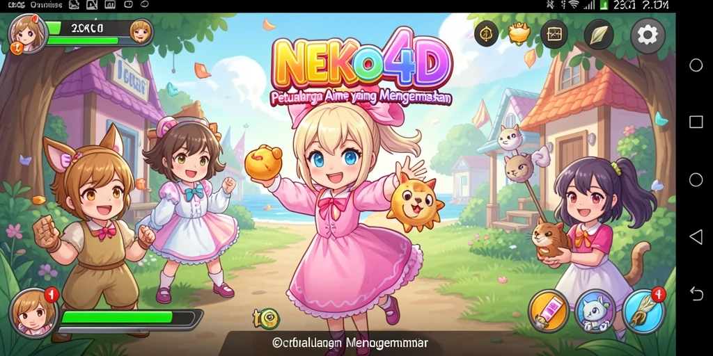 Screenshot menunjukkan gameplay seru dari karakter anime yang menggemaskan.