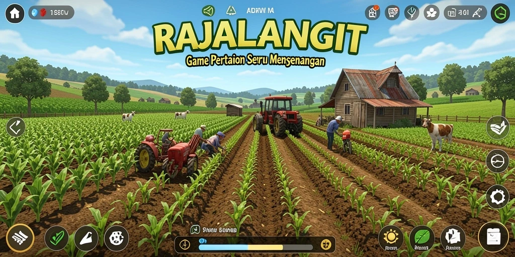 Tampilan menarik dari gameplay <strong>RAJALANGIT</strong> yang penuh warna dan aktivitas pertanian.