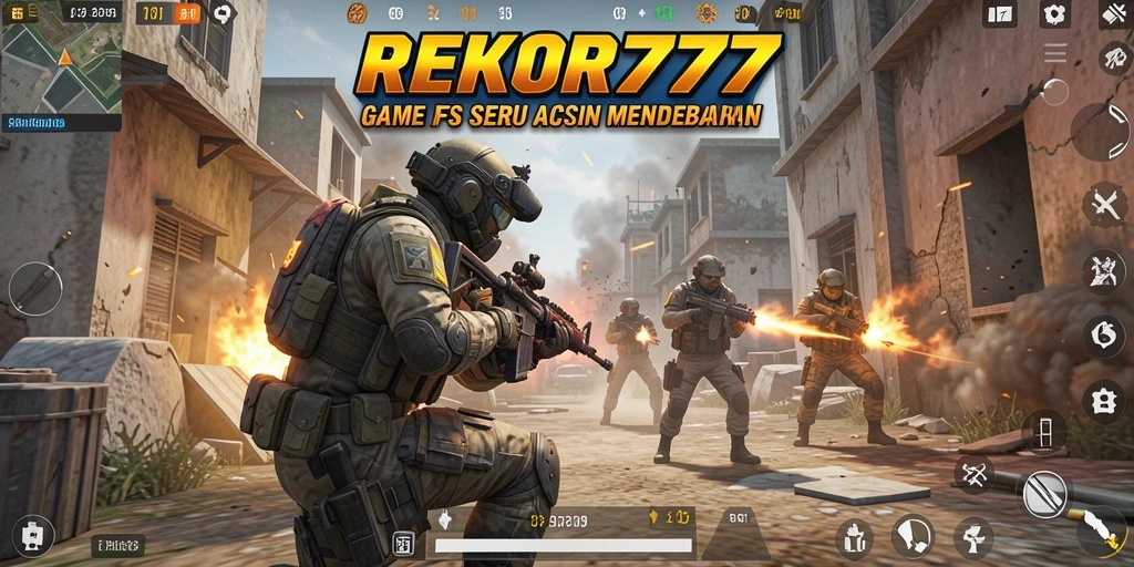 Tangkapan layar gameplay REKOR777 yang menunjukkan aksi tembak-menembak.