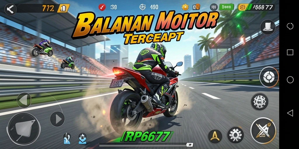 Screenshot menunjukkan aksi mendebarkan dalam balapan motor.