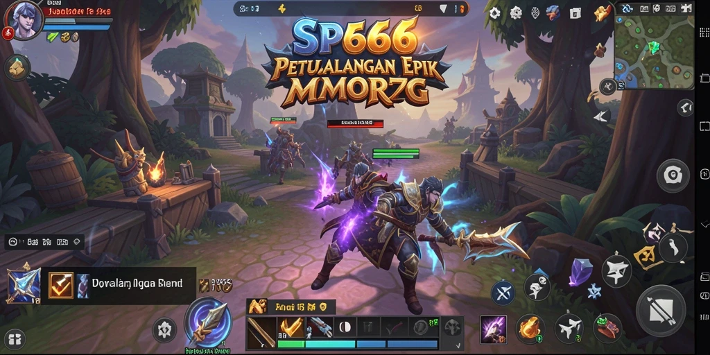 Screenshot gameplay SP666 menampilkan pertarungan epik di dunia MMORPG.